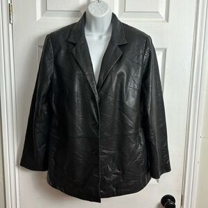 Jones New York black leather jacket petite large womens